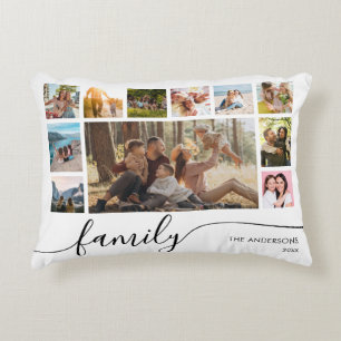 Modern Simple Family Photo Collage Accent Pillow