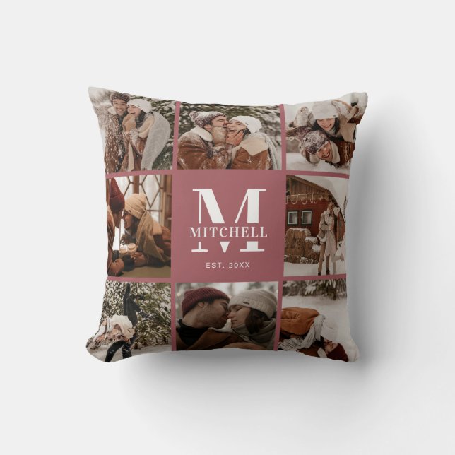 Modern Simple Family Photo Collage Keepsake Throw Pillow (Front)