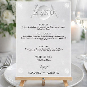 Modern Simple Faux Acrylic Black White Wedding  Menu