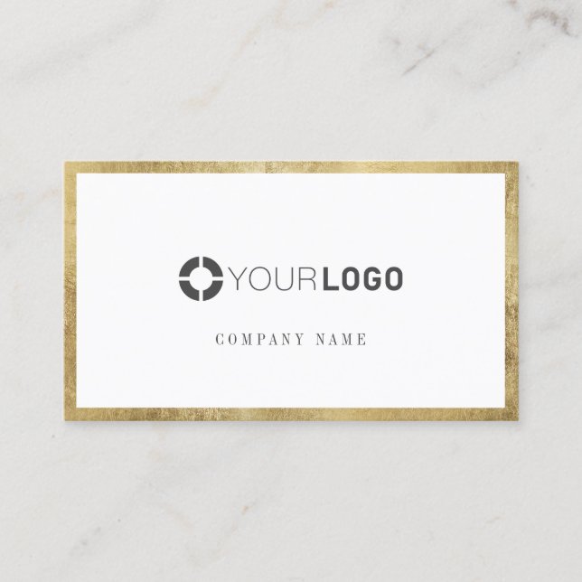 Modern simple faux gold border company logo business card (Front)