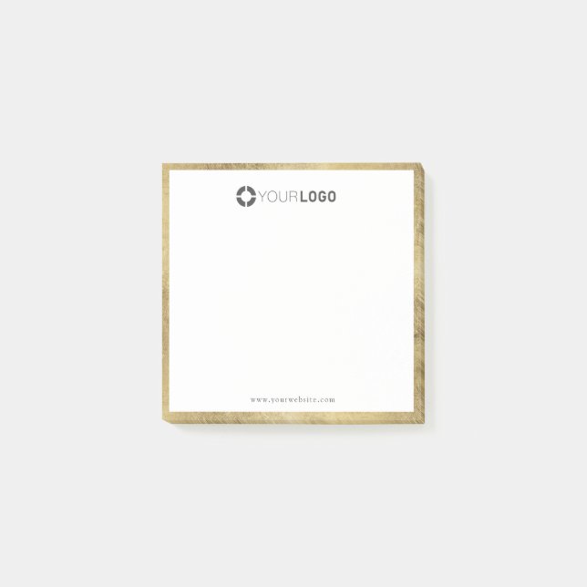 Modern simple faux gold border company logo post-it notes (Front)