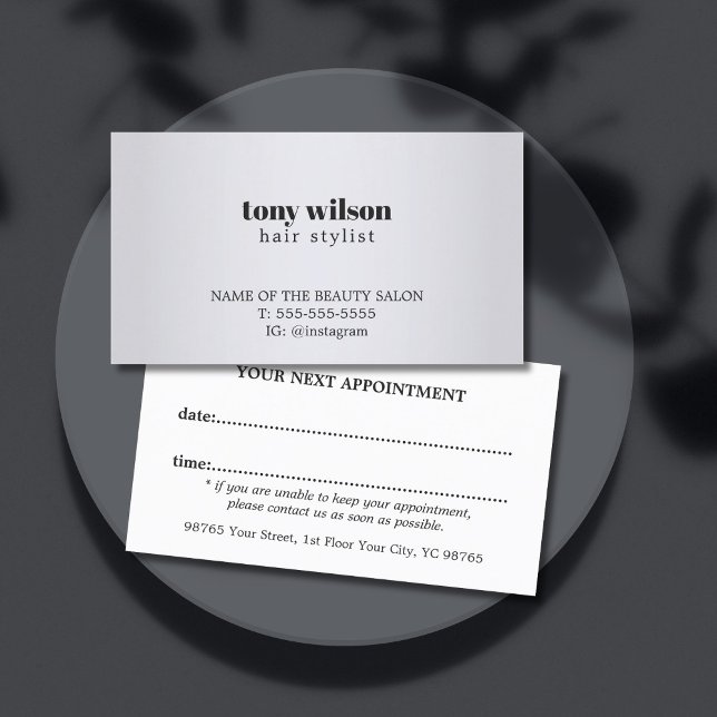 Modern Simple Faux Silver Hair Stylist Appointment Card (Creator Uploaded)
