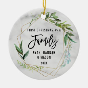 Modern Simple First Christmas As A Family Ceramic Ornament