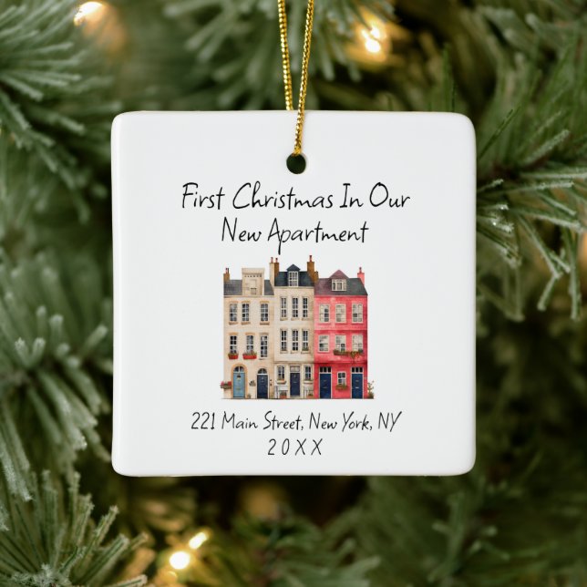 Modern Simple First Christmas In Our New Apartment Ceramic Ornament (Tree)