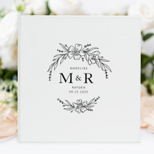 Modern Simple Floral Blossom Love Wreath Wedding Binder