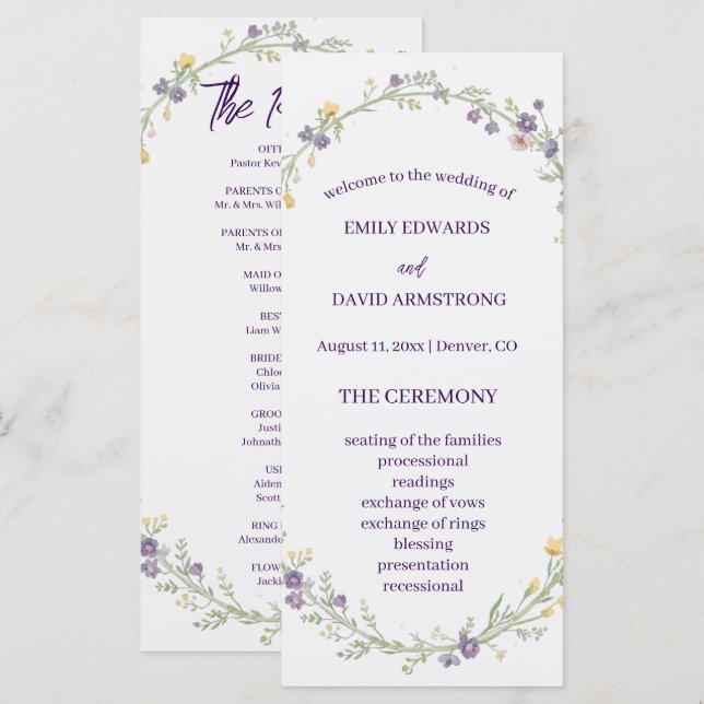Modern Simple Floral Boho Wedding Program (Front/Back)