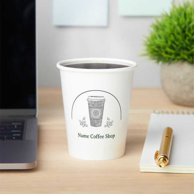 Modern simple Floral coffee Shop café Paper Cups (Insitu)