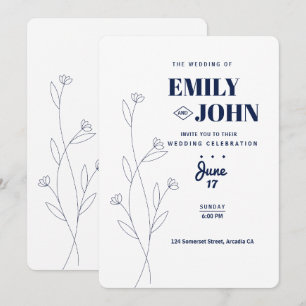 Modern Simple Floral Minimalist Wedding Invitation