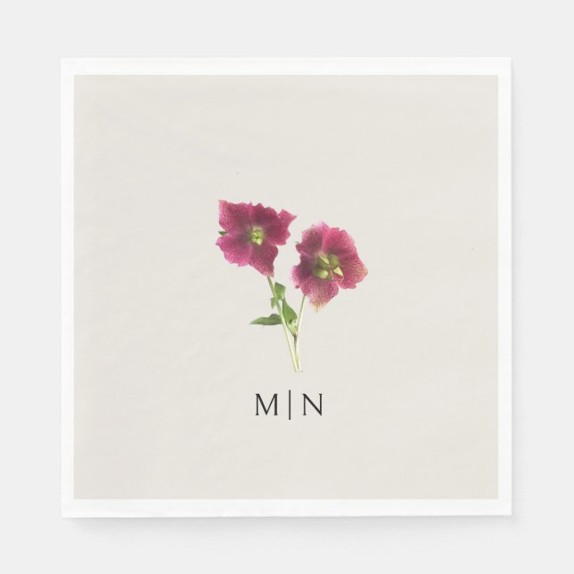 Modern Simple Floral Wedding Magenta Violet Flower Napkin (Front)