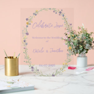 Modern simple Floral Wedding Welcome Acrylic Sign