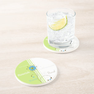 Modern Simple Flower Green Typography Coaster