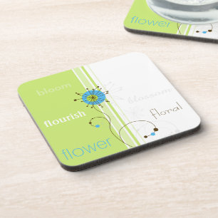 Modern Simple Flower Green Typography Coaster
