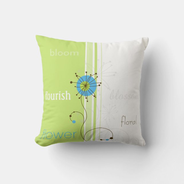 Modern Simple Flower Green Typography Throw Pillow (Front)