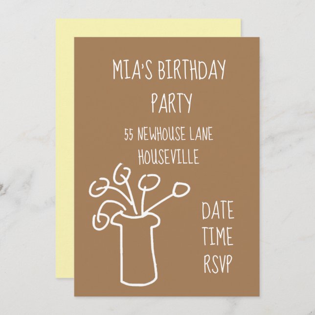 Modern simple flower stylish boho Party Invitation (Front/Back)
