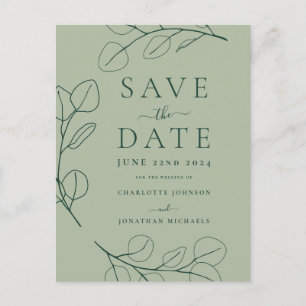 Modern Simple Foliage Green Wedding Announcement Postcard