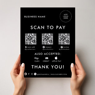 Modern Simple Formal Black QR Scan to Pay Sign