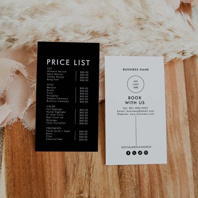 Modern Simple Formal Elegant Dark Price List  Business Card (Creator Uploaded)