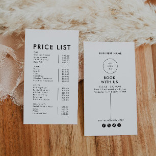 Modern Simple Formal Elegant Price List Business Card