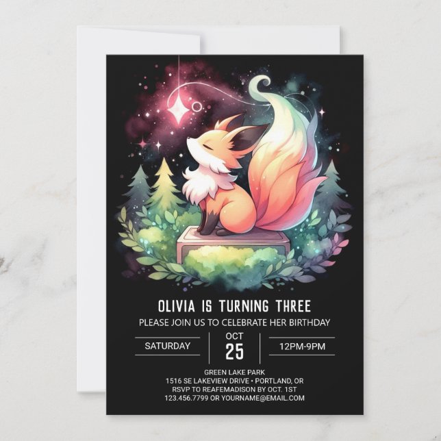  Modern Simple Fox Birthday digital Invitation (Front)