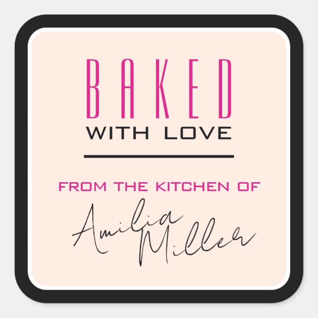Modern Simple Girly Pink and Black Baking Luxury Square Sticker (Front)