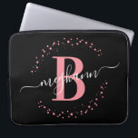 Modern Simple Girly Pink Black Monogram Script Laptop Sleeve<br><div class="desc">Girly, modern, trendy, elegant, blush pink and black, white monogram initial name script custom personalized monogrammed laptop sleeve. Featuring a monogram initial and a girly name script in a hand lettered calligraphy font with swash tails and dotted circle frame around your monogram. Perfect feminine gift for sister, mother, girlfriend, birthday,...</div>