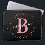 Modern Simple Girly Pink Black Monogram Script Laptop Sleeve<br><div class="desc">Girly, modern, trendy, elegant, blush pink and black, white monogram initial name script custom personalized monogrammed laptop sleeve. Featuring a monogram initial and a girly name script in a hand lettered calligraphy font with swash tails and dotted circle frame around your monogram. Perfect feminine gift for sister, mother, girlfriend, birthday,...</div>