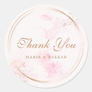 Modern Simple Gold Blush Pink Thank You Favour Chi Classic Round Sticker