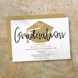 Modern Simple Gold Cap Graduation Party Invitation