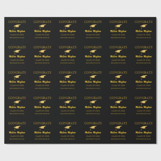 Modern Simple Gold Cap Typography Grad Party  Wrapping Paper (Flat)