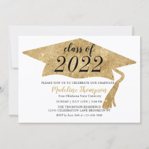 Modern Simple Gold Graduation Hat Party Invitation