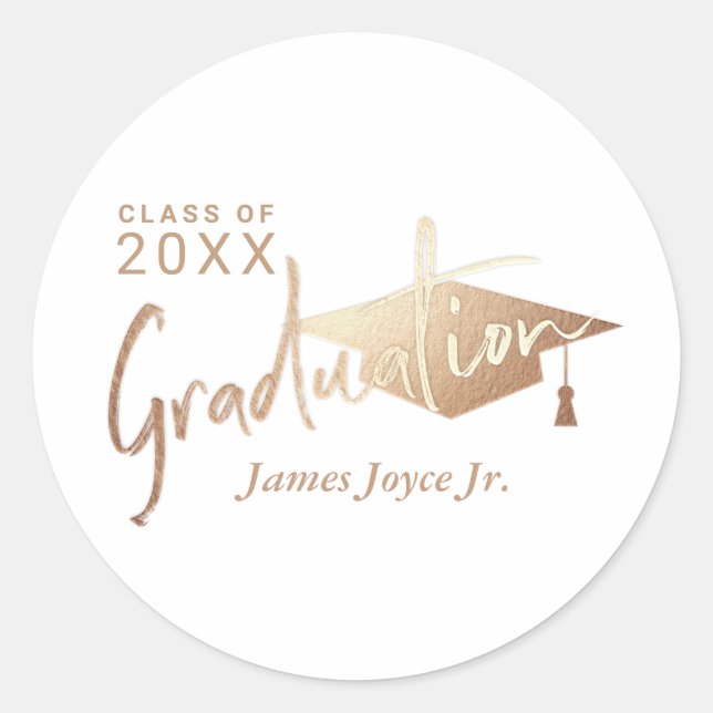 Modern Simple Gold Graduation Party Favours Classic Round Sticker (Front)