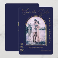 Modern Simple Gold Navy Blue Arch Wedding