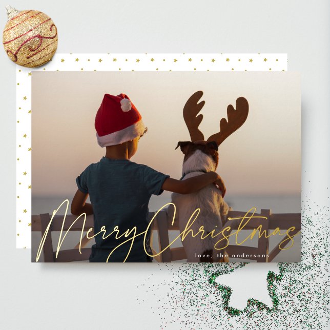 Modern Simple Gold Photo Merry Christmas Foil Holiday Card (Creator Uploaded)