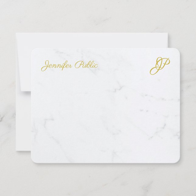 Modern Simple Gold Script Personalized Stationery Card (Front)