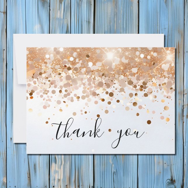 Modern Simple Gold Sequin Glitter Script Thank You Card (Creator Uploaded)