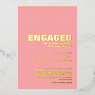 Modern Simple Gold Text Pink Engagement Party