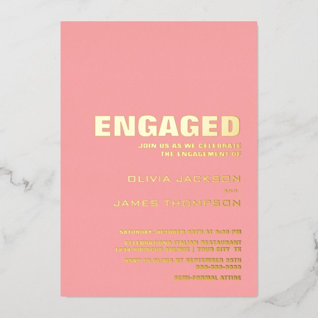 Modern Simple Gold Text Pink Engagement Party (Front)