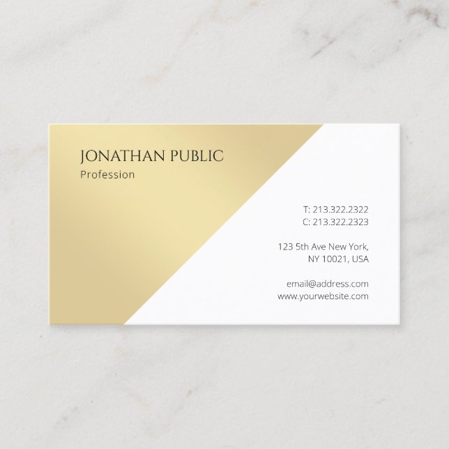Modern Simple Gold White Template Professional Top Business Card (Front)