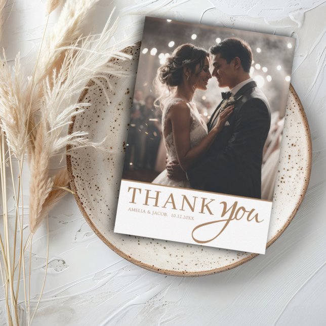 Modern Simple Gold & White Wedding Thank You Card (Creator Uploaded)
