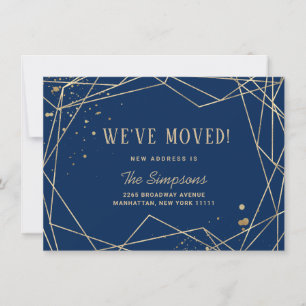 Modern Simple Golden Navy Abstract Frame Moving Announcement