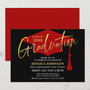 Modern Simple Golden Red Graduation Party Invitation