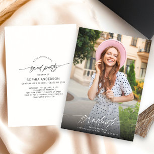 Modern Simple Grad Party Calligraphy Script Photo Invitation
