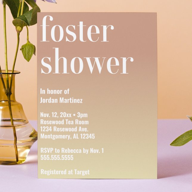 Modern Simple Gradient Foster Care Baby Shower Invitation (child foster care baby shower invitation bold modern minimalist trendy simple gradient pink & yellow)
