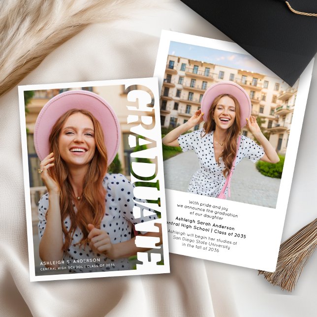 Modern Simple Graduate 2 Photo Graduation Announcement (Creator Uploaded)