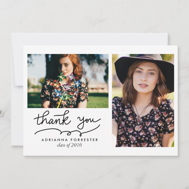 Modern Simple Graduate Thank You Two Photos Card (Front)