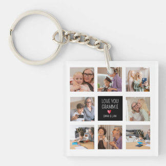 Modern Simple Grandma Heart 8 Photo Collage Custom Keychain