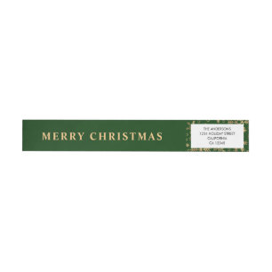 Modern Simple Green Gold Merry Christmas Wrap Around Label