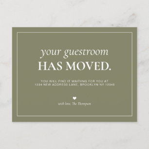 Modern Simple Green Guest Room We've Moved Moving Announcement Postcard
