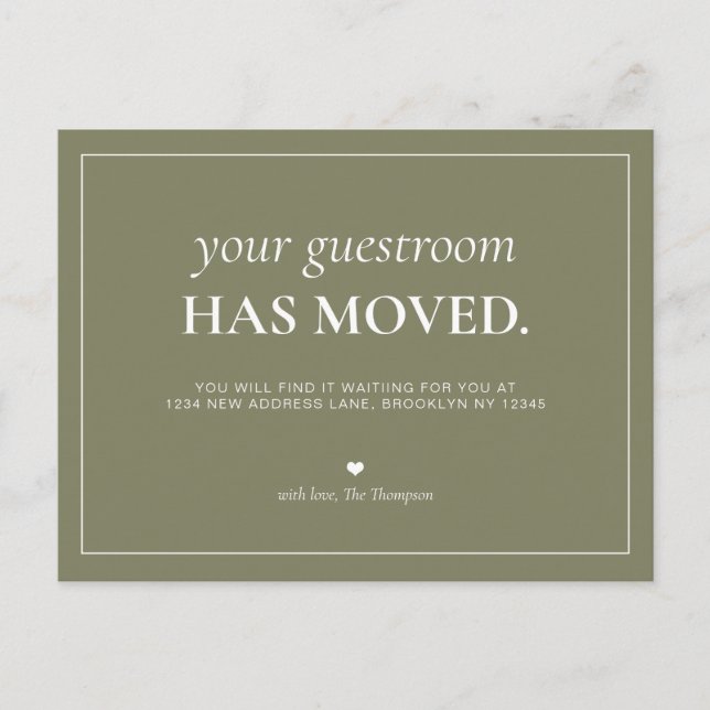 Modern Simple Green Guest Room We've Moved Moving Announcement Postcard (Front)
