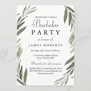 Modern Simple Green Leaf Bachelor Party Invite